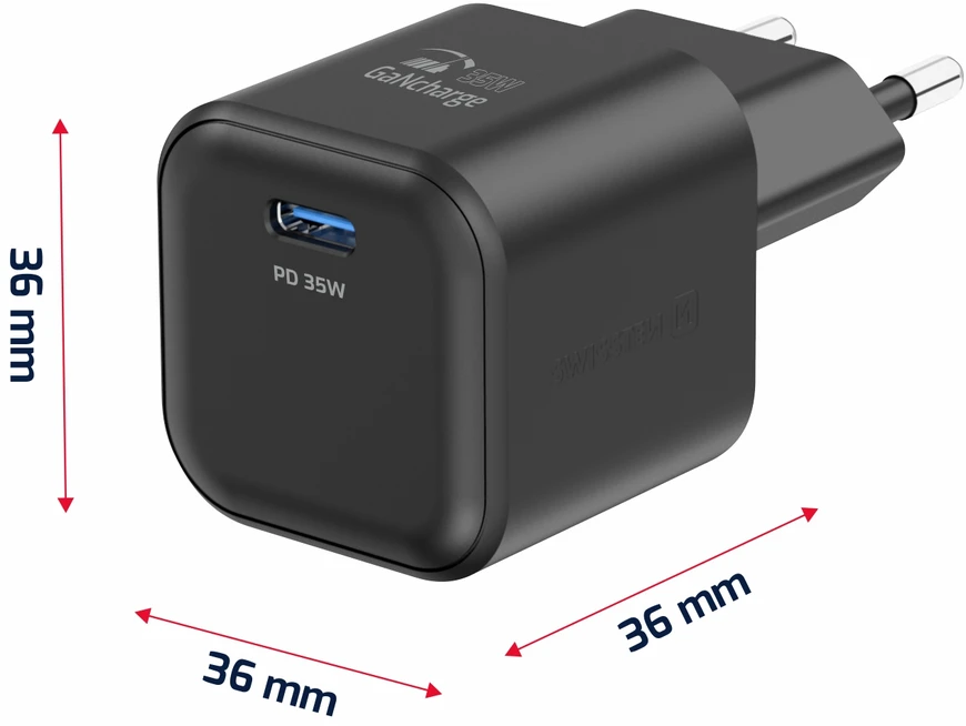 „Swissten“ kelioninis įkroviklis GaN USB-C 35 W PD + duomenų kabelis USB-C - USB-C 1,2 m