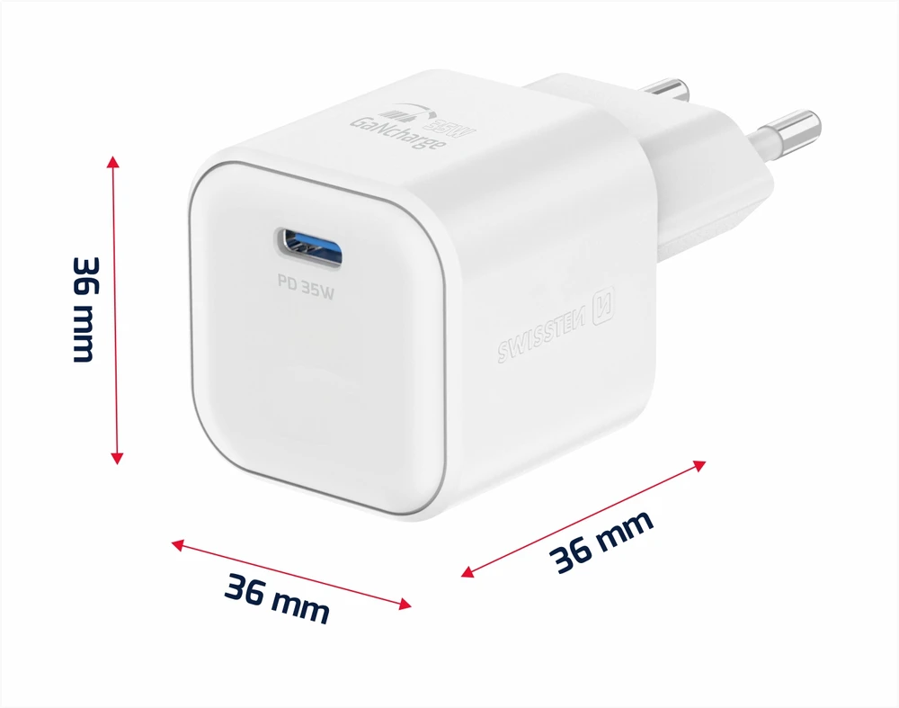 „Swissten“ kelioninis įkroviklis GaN USB-C 35 W PD + duomenų kabelis USB-C – „Lightning“ 1,2 m