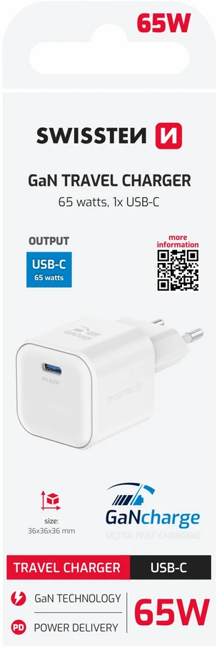 Swissten GaN Travel Charger USB-C 65W