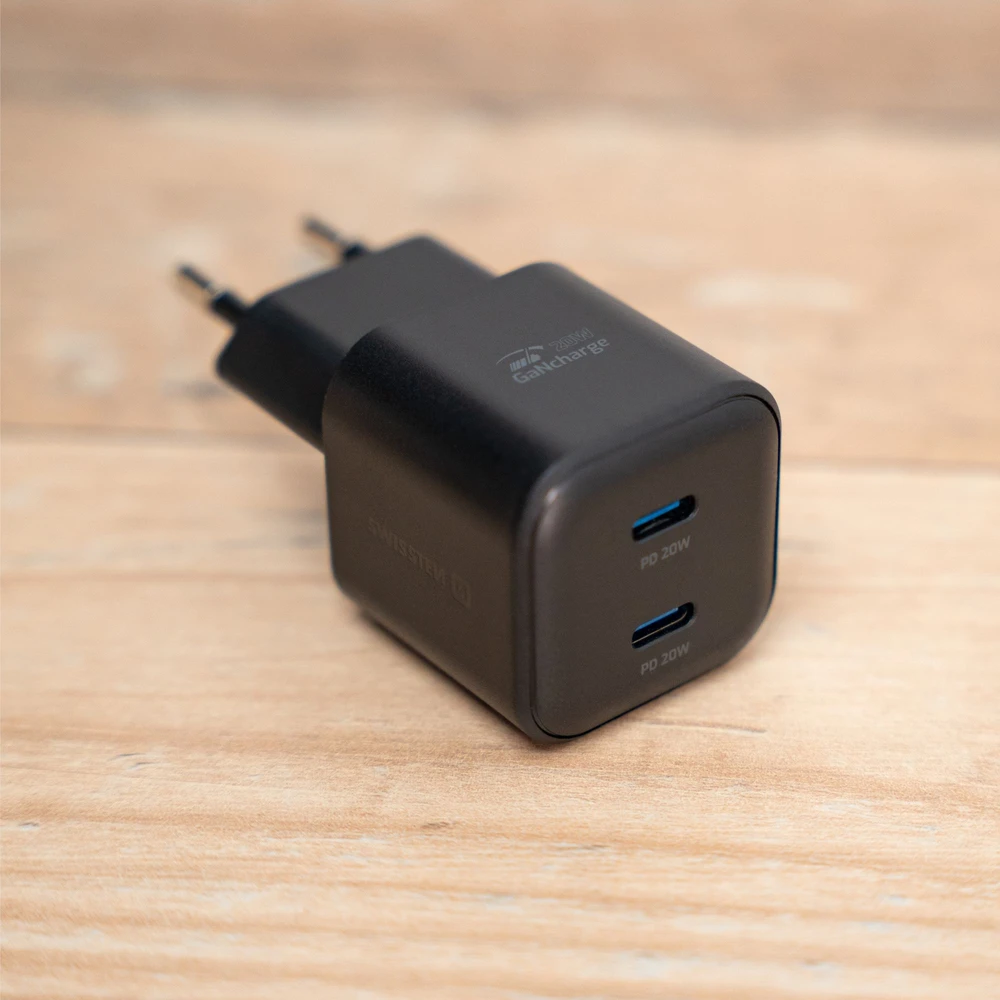 Swissten GaN PD 2x USB-C kelioninis įkroviklis 20W