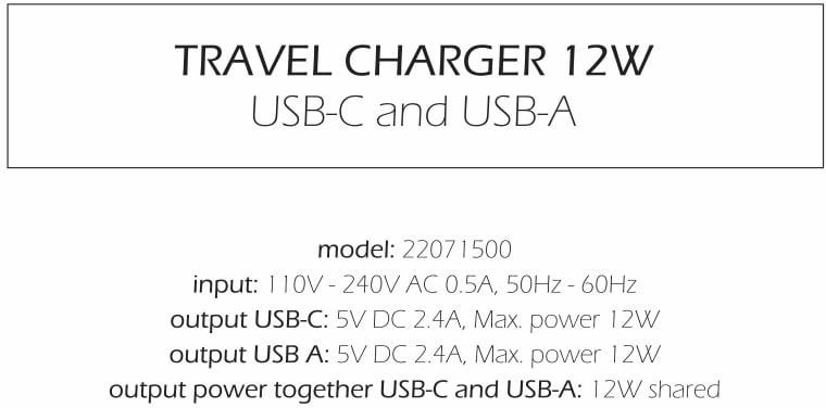 „Swissten“ kelioninis įkroviklis 12 W USB-C / USB-A