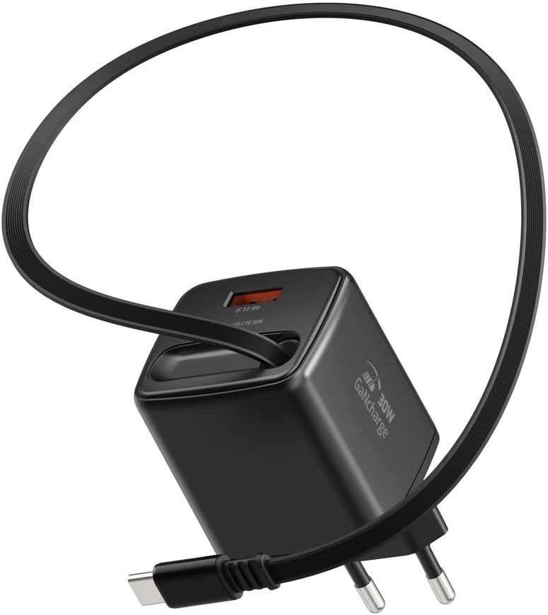 Įkroviklis Swissten SlideCHARGE GaN Adapteris sieciowy 1 USB-A 1 USB-C 30W