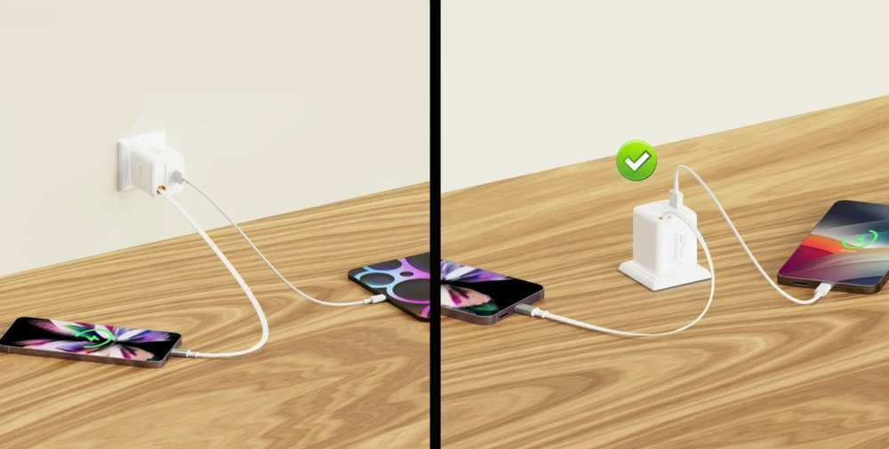 Įkroviklis Swissten SlideCHARGE maitinimo įkroviklis GaN 30W USB-A 18W su ištraukiamu USB-C laidu 0.75m baltas