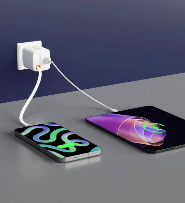 Įkroviklis Swissten SlideCHARGE maitinimo įkroviklis GaN 30W USB-A 18W su ištraukiamu USB-C laidu 0.75m baltas