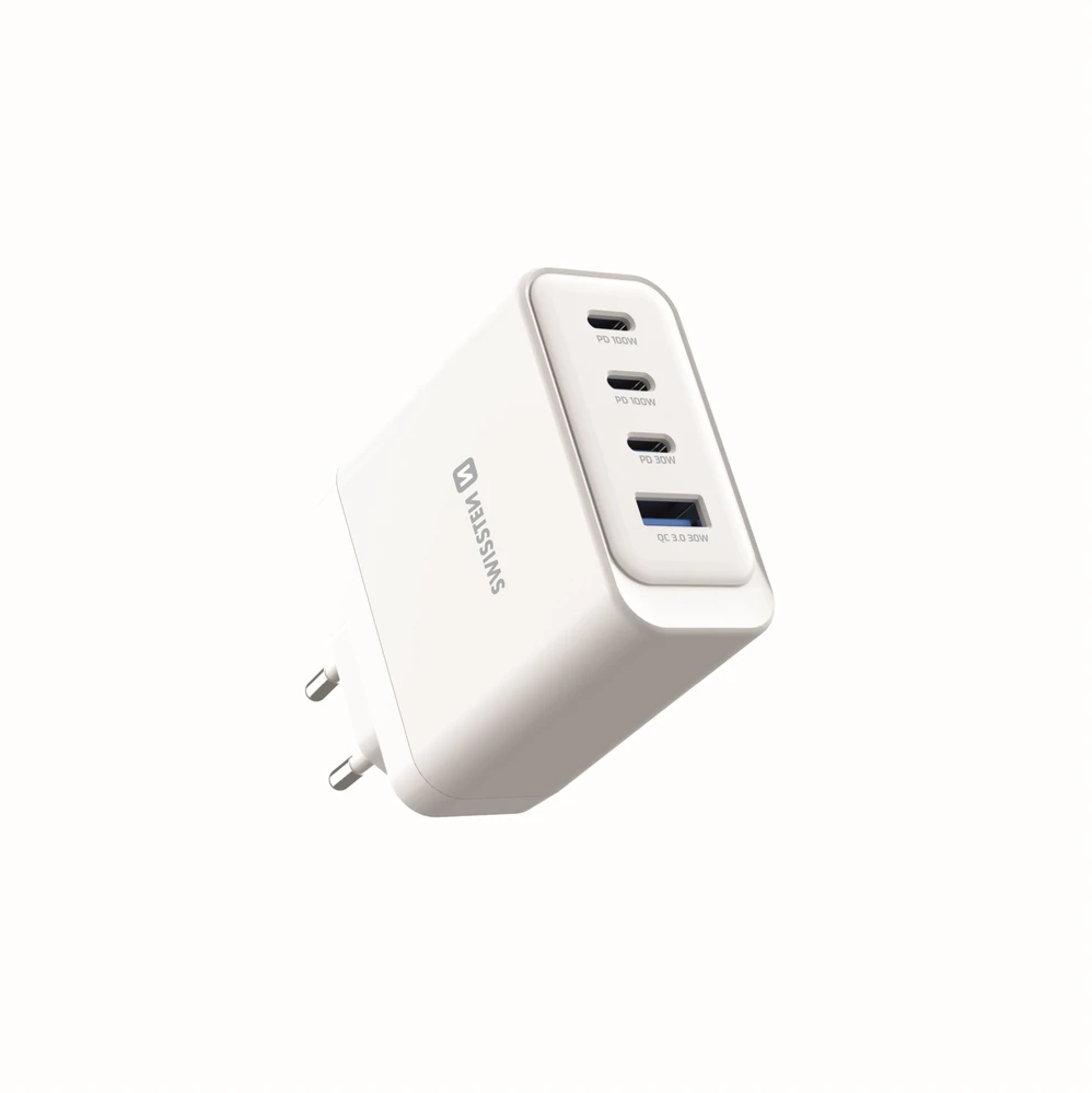 Įkroviklis Swissten SWISSTEN tinklo adapteris CORE GaN 100W, 4 prievadų, 2x USB-C PD 100W + 1x USB-C PD 20W + 1x US