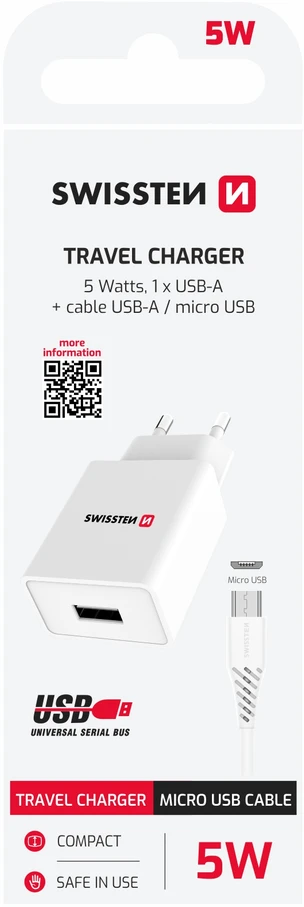 Swissten 1x USB-A 1 A įkroviklis (22061000)