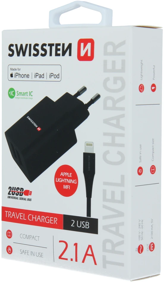 Swissten įkroviklis 2x USB-A 2.1 A (22056000)