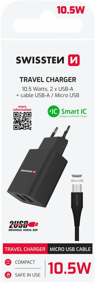 Swissten įkroviklis 2x USB-A 2.1 A (22052000)