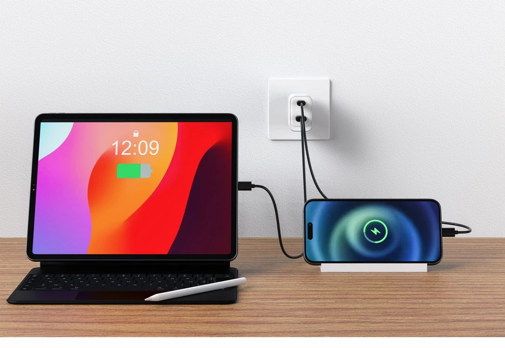 Įkroviklis Swissten SWISSTEN tinklo adapteris CORE GaN 45W, 2 prievadų, 1x USB-C , 1x USB-A