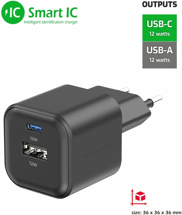 „Swissten“ kelioninis įkroviklis 12 W USB-C / USB-A