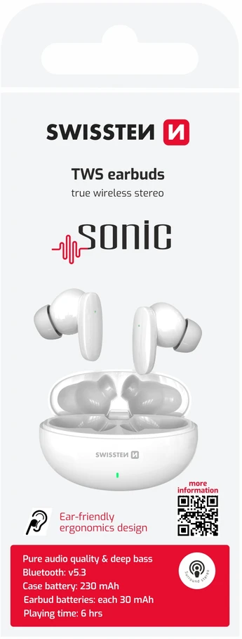 Ausinės SWISSTEN SONIC TWS baltas