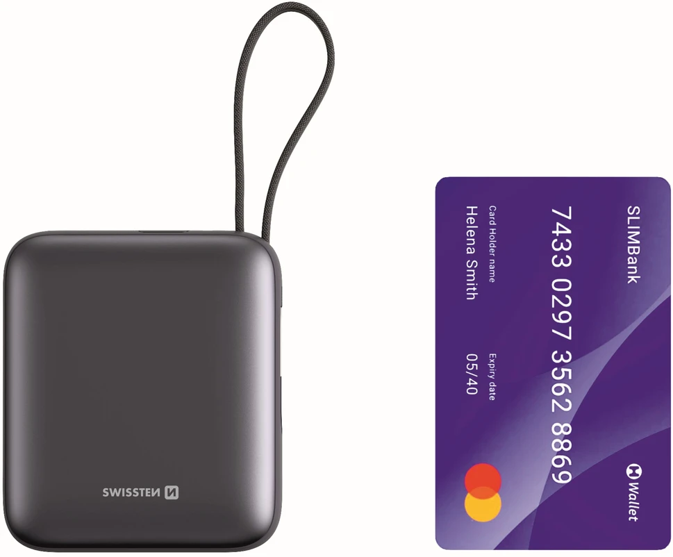 Powerbank Swissten Swissten SPACE Power Bank Universal External Baterija Built-in USB-C Cable 35W / 10000 mAh Sidabrinis