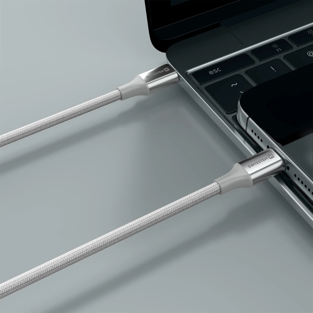 SWISSTEN TEXTILE II duomenų kabelis USB-C – žaibiškas 1,5 m baltas