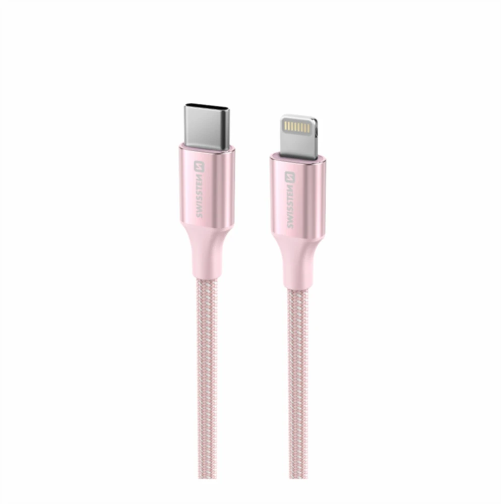 SWISSTEN TEXTILE II duomenų kabelis USB-C – žaibiškas 1,5 m rožinis
