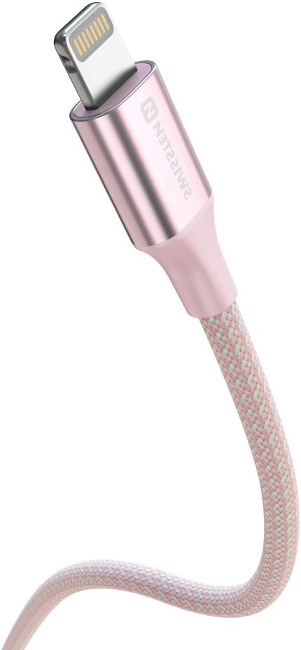SWISSTEN TEXTILE II duomenų kabelis USB-C – žaibiškas 1,5 m rožinis