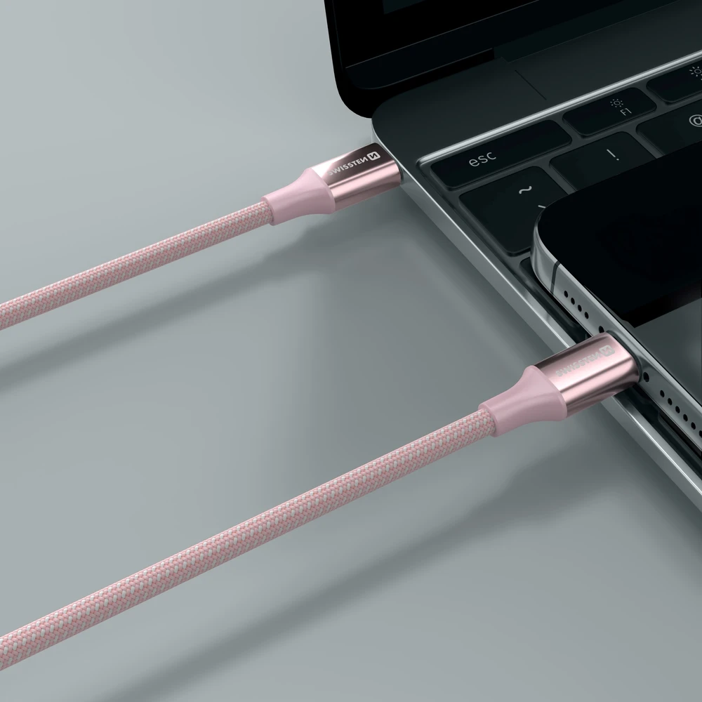 SWISSTEN TEXTILE II duomenų kabelis USB-C – žaibiškas 1,5 m rožinis