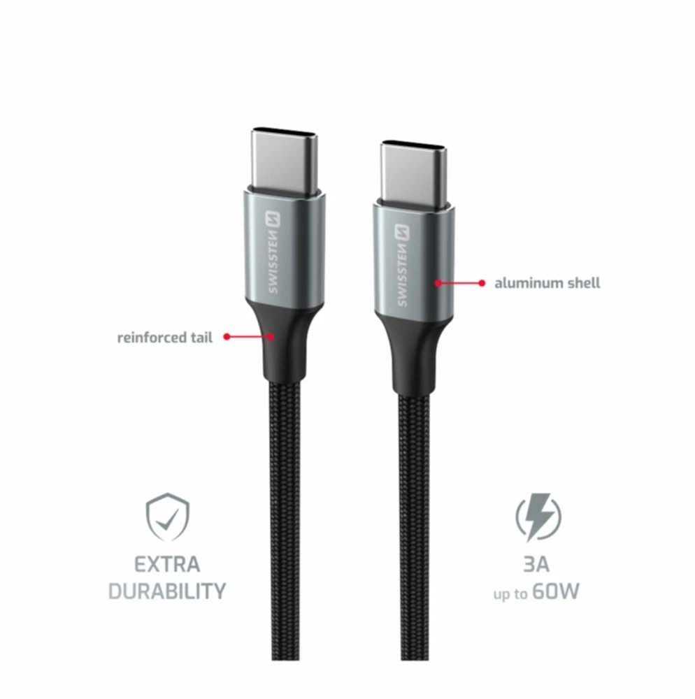 SWISSTEN TEXTILE II datový kabelis USB-C - USB-C 1.5m juoda