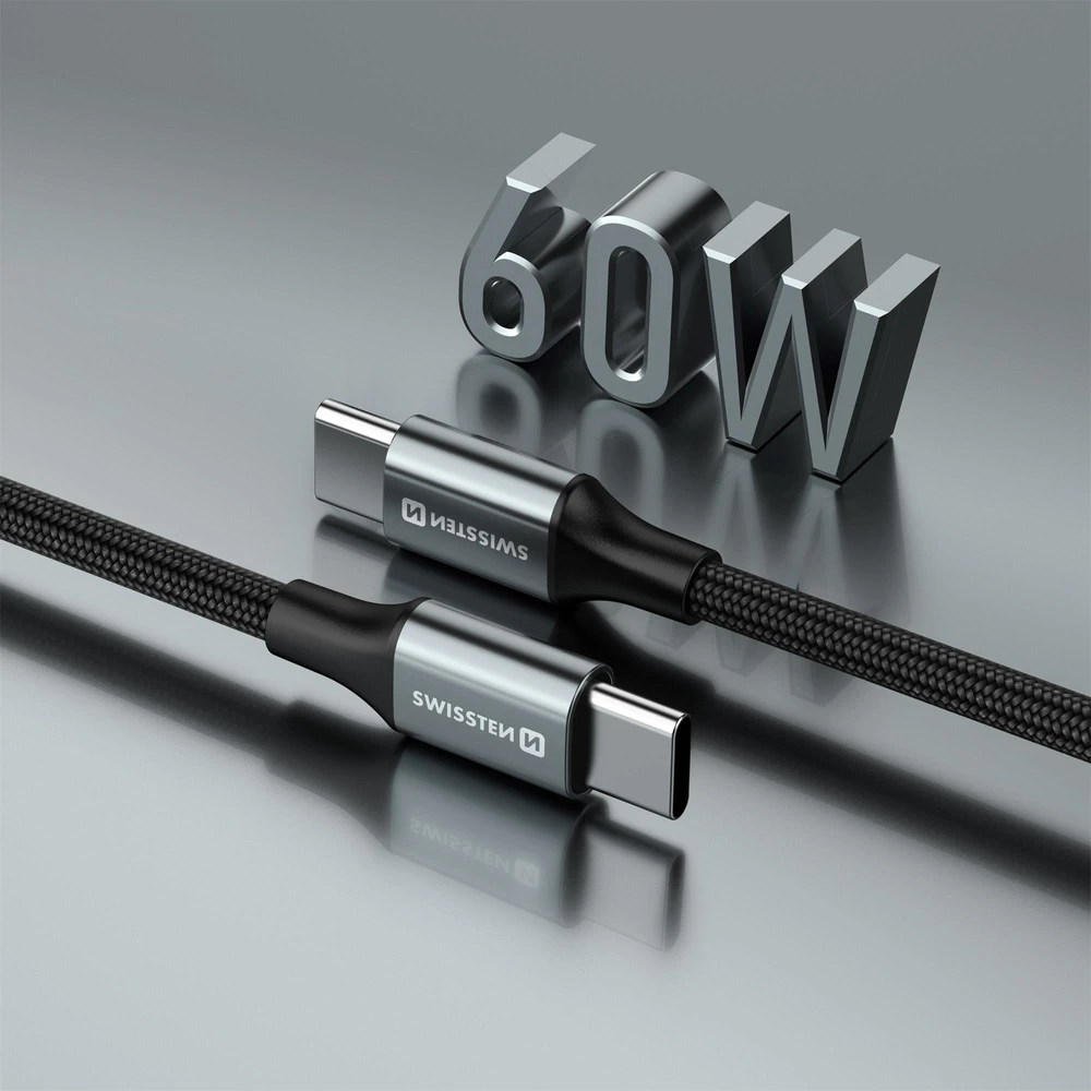SWISSTEN TEXTILE II datový kabelis USB-C - USB-C 1.5m juoda