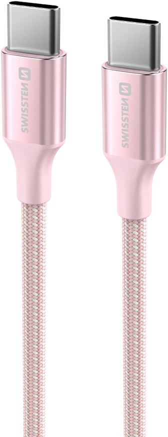 SWISSTEN TEXTILE II duomenų kabelis USB-C - USB-C 1,5 m rožinis