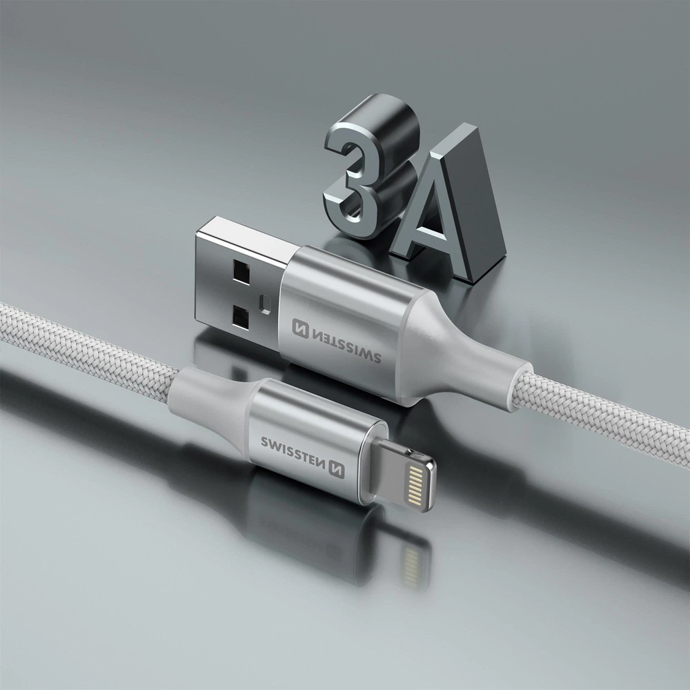 SWISSTEN TEXTILE II duomenų kabelis USB - Lightning 1,5m baltas