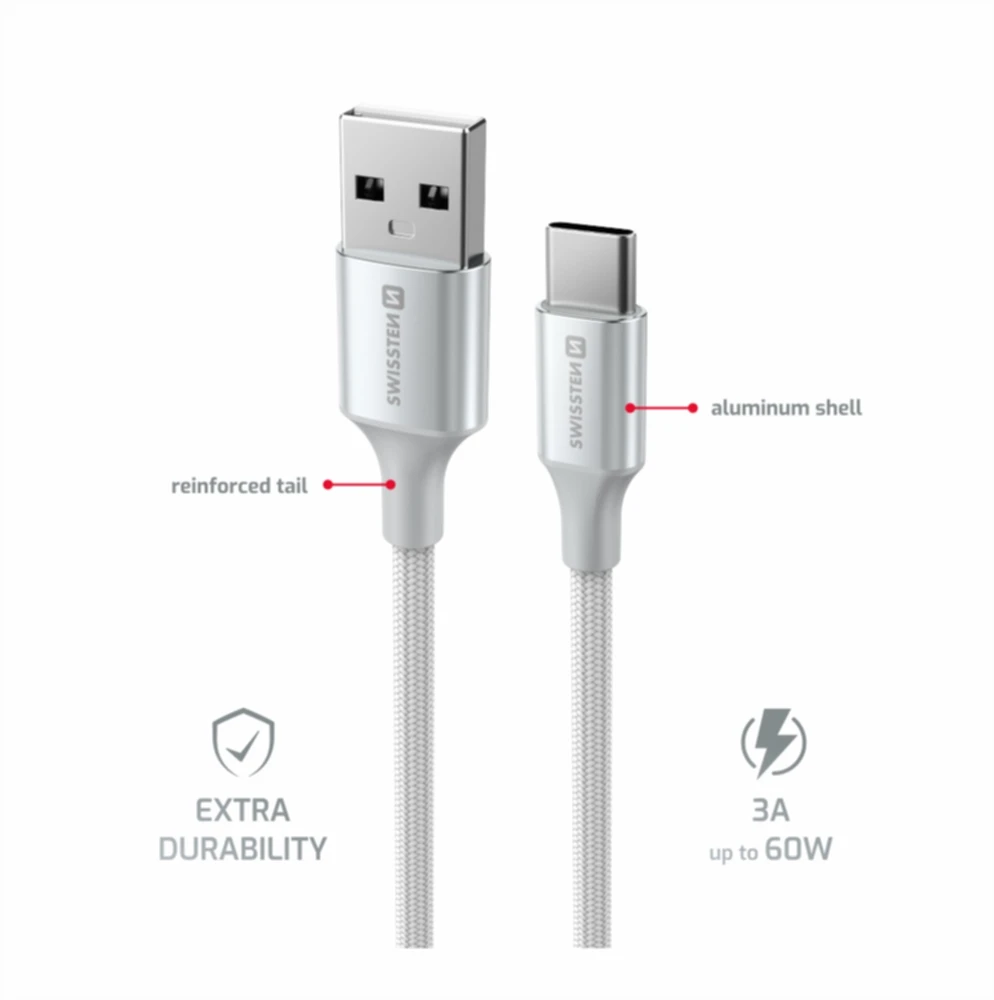 „Swissten Textile II USB - USB-C“ duomenų ir įkrovimo kabelis, 1,5 m