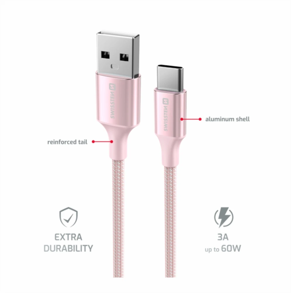 „Swissten Textile II USB - USB-C“ duomenų ir įkrovimo kabelis, 1,5 m