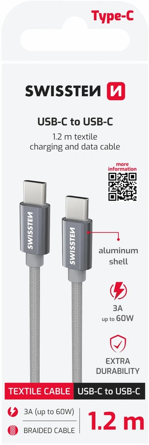 Kabelis USB Swissten USB-C - USB-C 1.2 m Juodas (71527202)