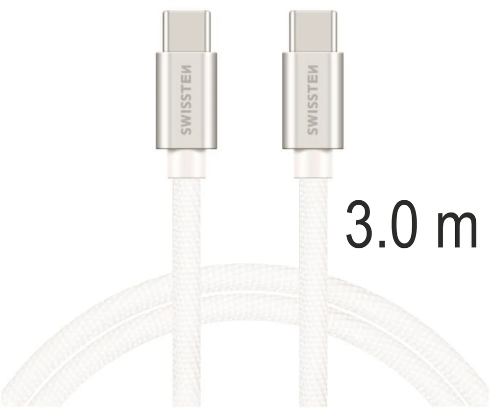Swissten Swissten Textile Universal Quick Charge 3.1 USB-C / USB-C duomenų ir įkrovimo laidas 3m sidabrinis