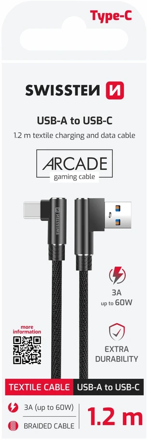 Swissten L Type Textile Universal Quick Charge 3.1 USB į USB-C Data ir 1,2 m įkrovimo laidas
