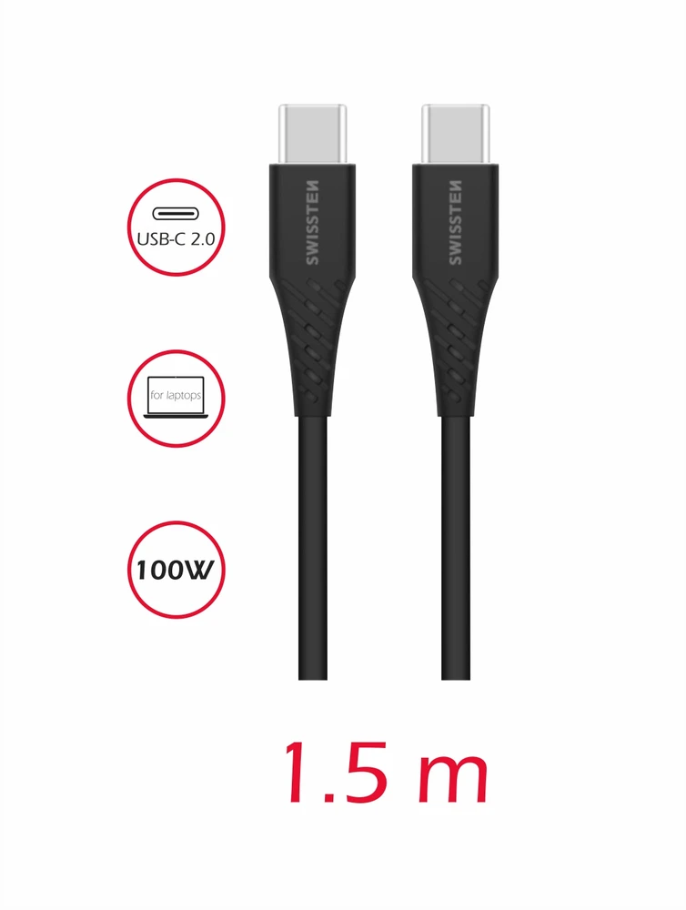 Swissten PD 5A 100 W USB-C duomenų ir įkrovimo laidas 1,5 m