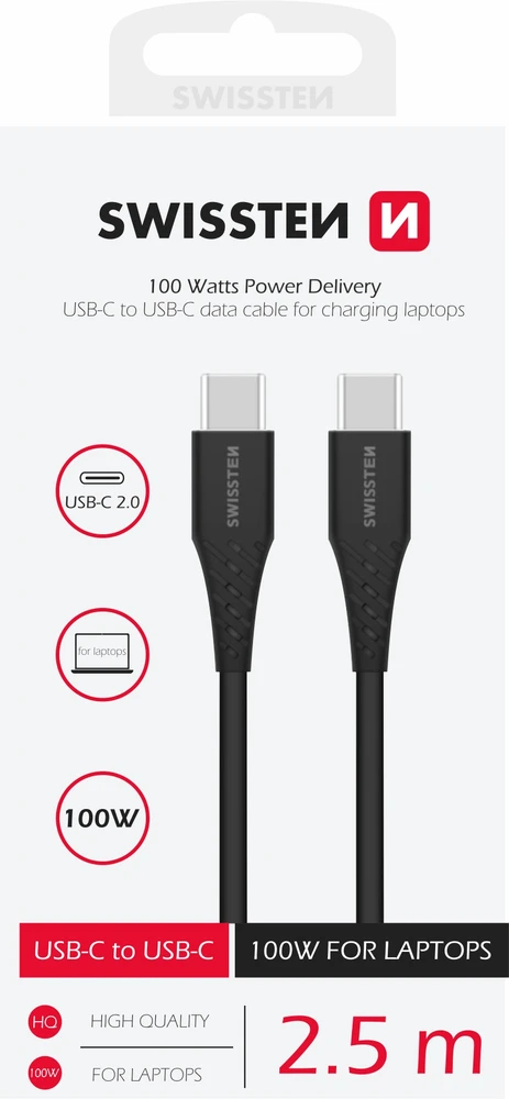 Swissten PD 5A 100 W USB-C duomenų ir įkrovimo laidas 2,5 m