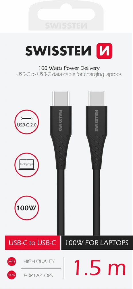 Swissten PD 5A 100 W USB-C duomenų ir įkrovimo laidas 1,5 m