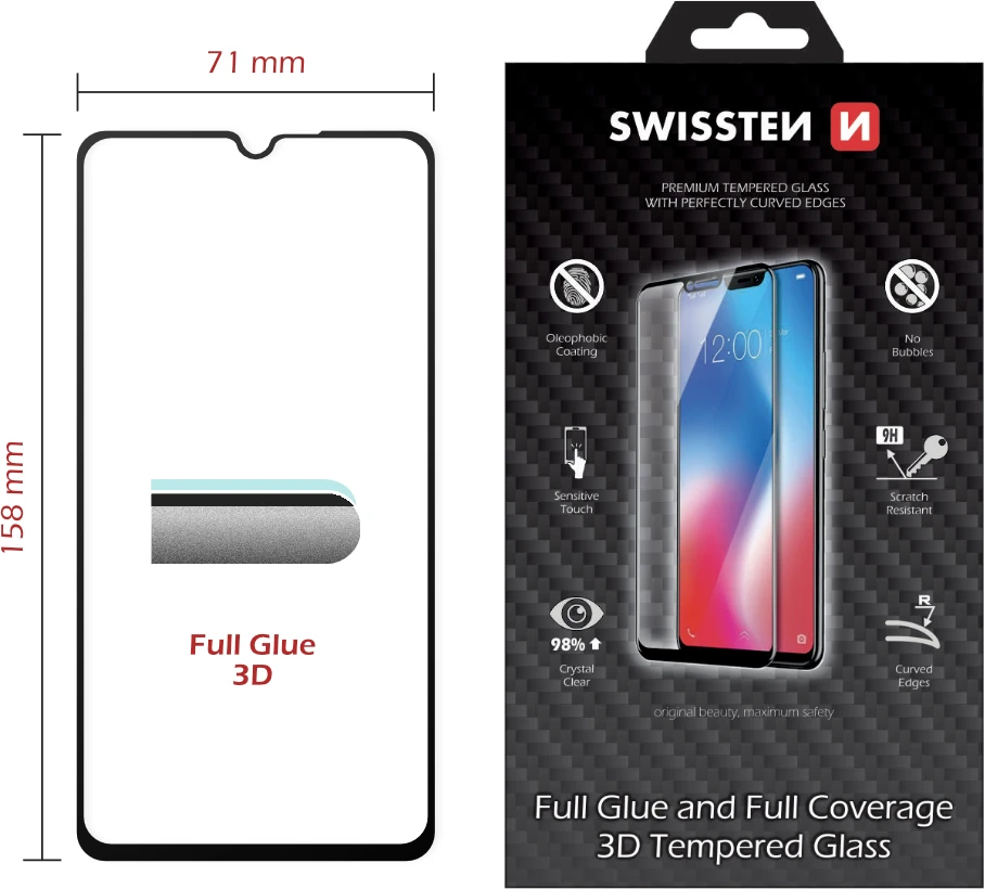 Swissten Ultra Durable Full Face Tempered Glass Premium 9H ekrano apsauga Xiaomi Mi 10 Lite Juodas