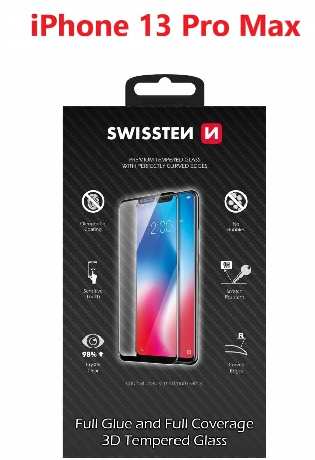 SWISSTEN Ultra Durable 3D FULL GLUE Glass pro Apple iPhone 13 Pro Max juoda