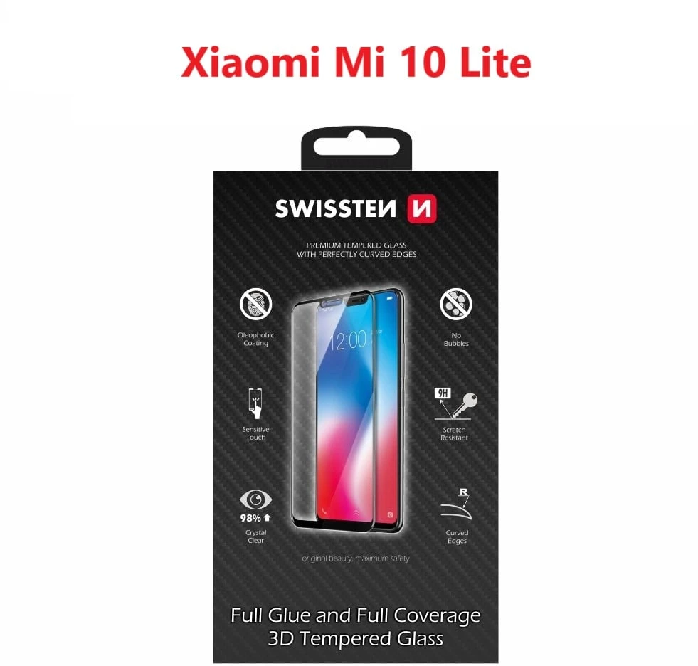 Swissten Ultra Durable Full Face Tempered Glass Premium 9H ekrano apsauga Xiaomi Mi 10 Lite Juodas