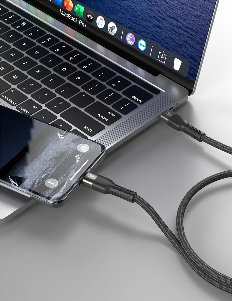 „Swissten TB3“ ir „TB4“ / USB 4.0 / 8K@60Hz / 40 Gb/s / 240 W USB-C duomenų ir vaizdo kabelis, 0,5 m