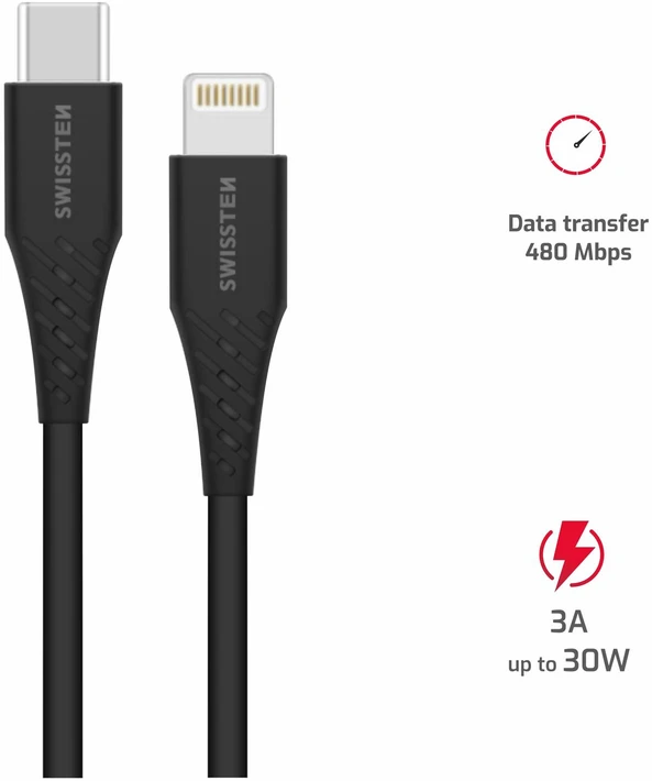 Swissten USB-C - Lightning 1.0m juoda