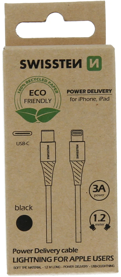Kabelis USB Swissten USB-C - Lightning 1.2 m Juodas (71505300ECO*)