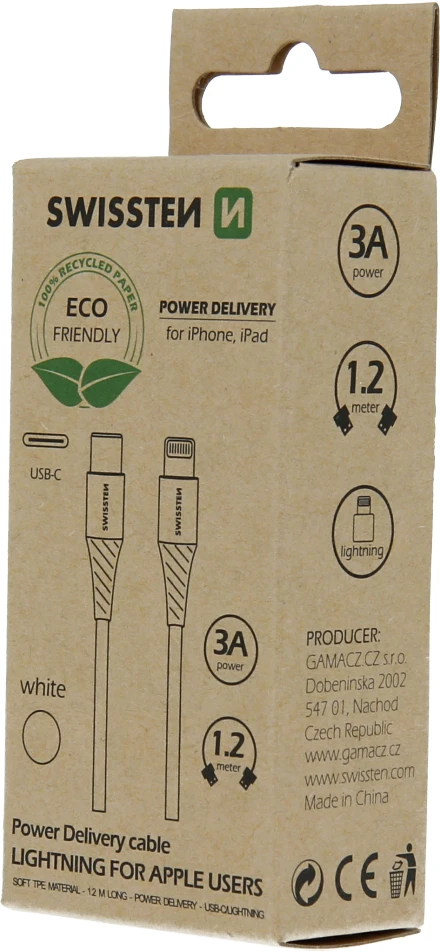 Kabelis USB Swissten USB-C - Lightning 1.2 m Baltas (71505301ECO*)