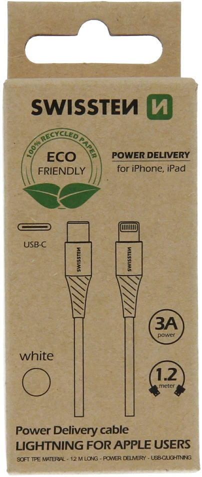 Kabelis USB Swissten USB-C - Lightning 1.2 m Baltas (71505301ECO*)