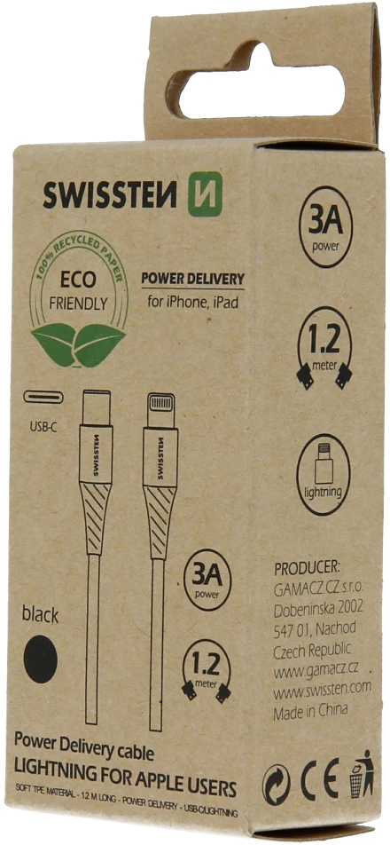 Kabelis USB Swissten USB-C - Lightning 1.2 m Juodas (71505300ECO*)