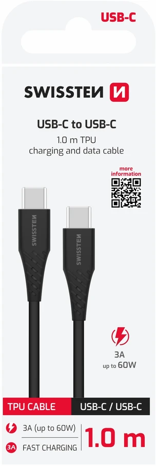 Swissten USB-C - USB-C 1.0m juoda