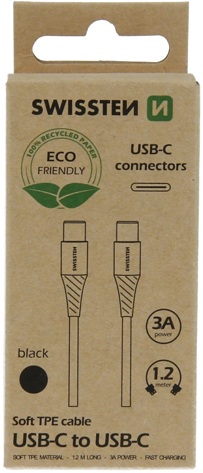 SWISSTEN datový kabelis USB-C - USB-C 1.2m juoda (ECO BALENÍ)