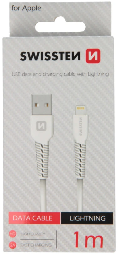 USB kabelis Swissten USB-A - Lightning 1 m, baltas (SW-BA-LIGH-3A-1M-WH)