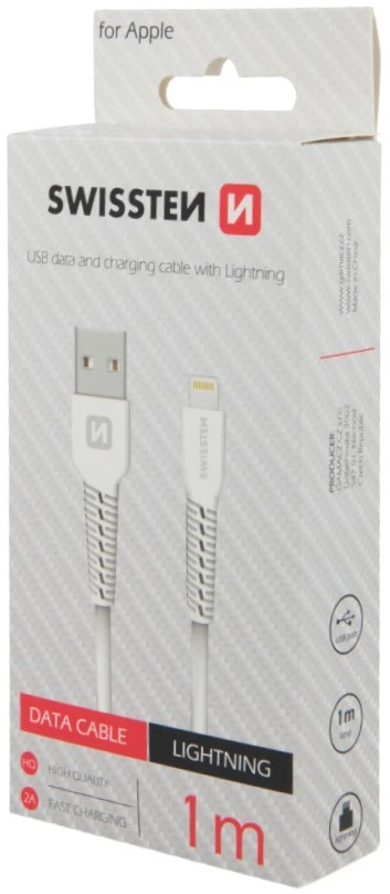 USB kabelis Swissten USB-A - Lightning 1 m, baltas (SW-BA-LIGH-3A-1M-WH)