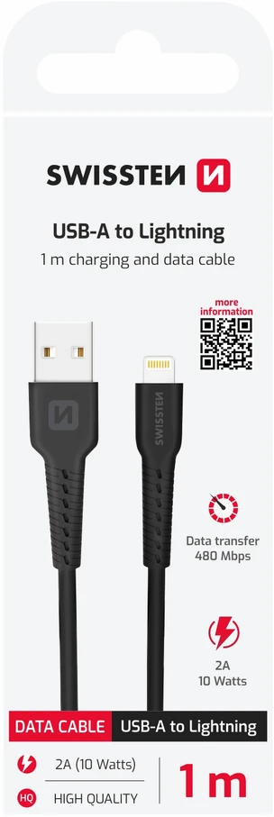 Swissten USB - Lightning 1.0m juoda
