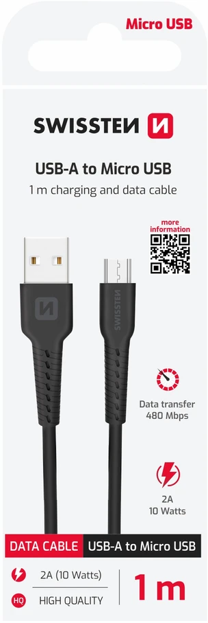 Swissten USB - mikro USB 1.0m juoda