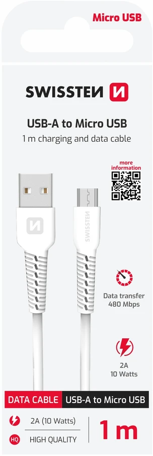 Swissten USB - mikro USB 1.0m balta