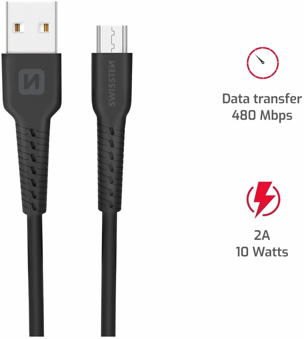 Swissten USB - mikro USB 1.0m juoda