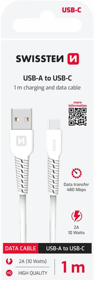 Swissten USB - USB-C 1.0m balta